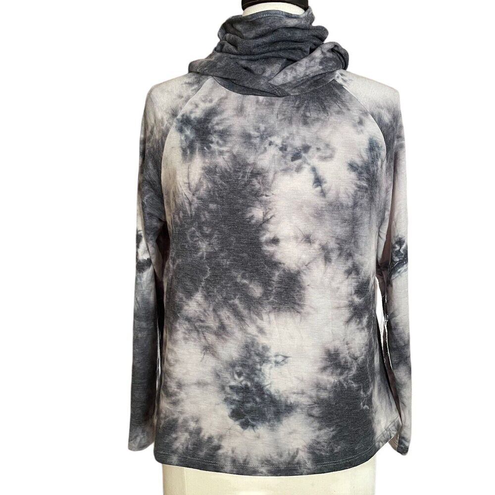 Coin 1804 Sweatshirt Sz M French Terry Gray Tones Tie Dye Hood w Turtleneck‎ USA